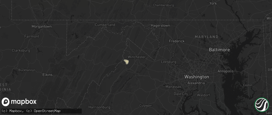 Hail map in Winchester, VA on May 18, 2026