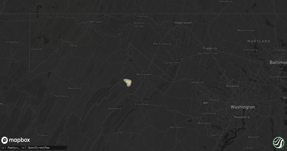 Hail map in Winchester, VA on May 18, 2026