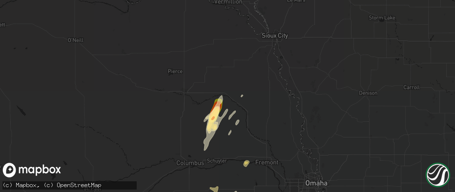 Hail map in Wisner, NE on May 18, 2026