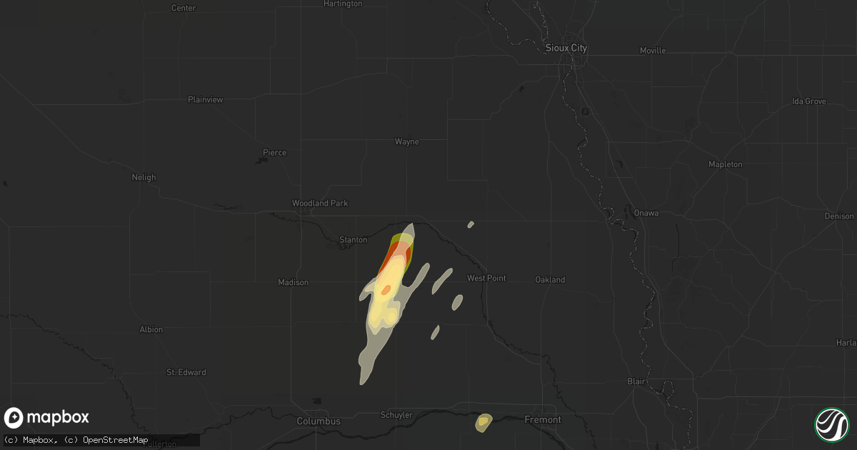 Hail map in Wisner, NE on May 18, 2026