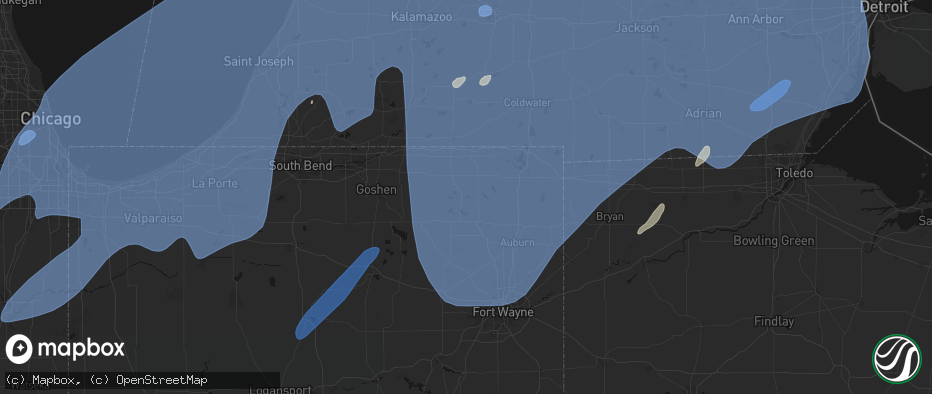 Hail map in Wolcottville, IN on May 18, 2026