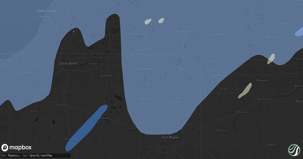 Hail map in Wolcottville, IN on May 18, 2026
