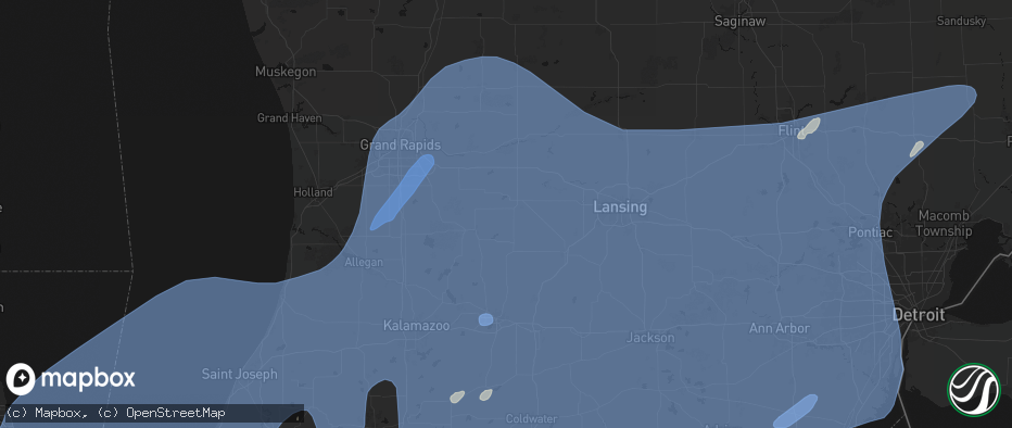 Hail map in Woodland, MI on May 18, 2026