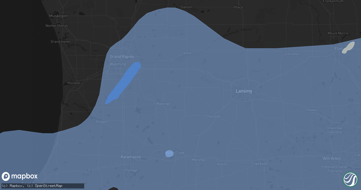 Hail map in Woodland, MI on May 18, 2026