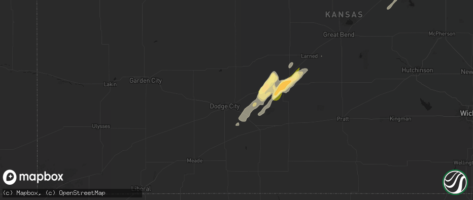 Hail map in Wright, KS on May 18, 2026
