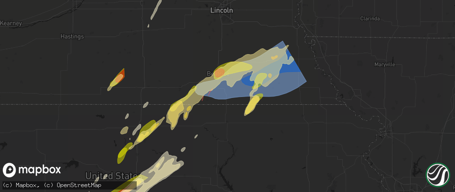 Hail map in Wymore, NE on May 18, 2026