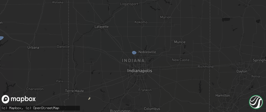 Hail map in Zionsville, IN on May 18, 2026