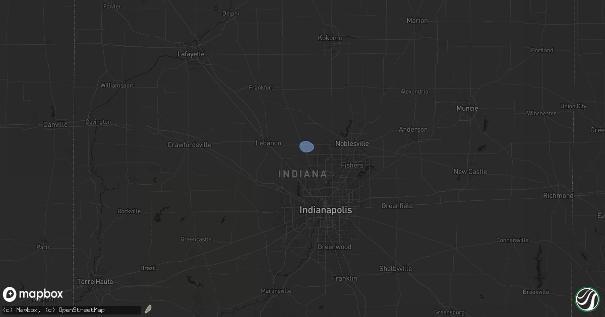 Hail map in Zionsville, IN on May 18, 2026