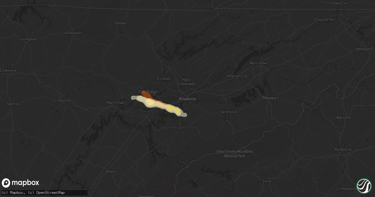 Hail map in Knoxville, TN on May 19, 2013