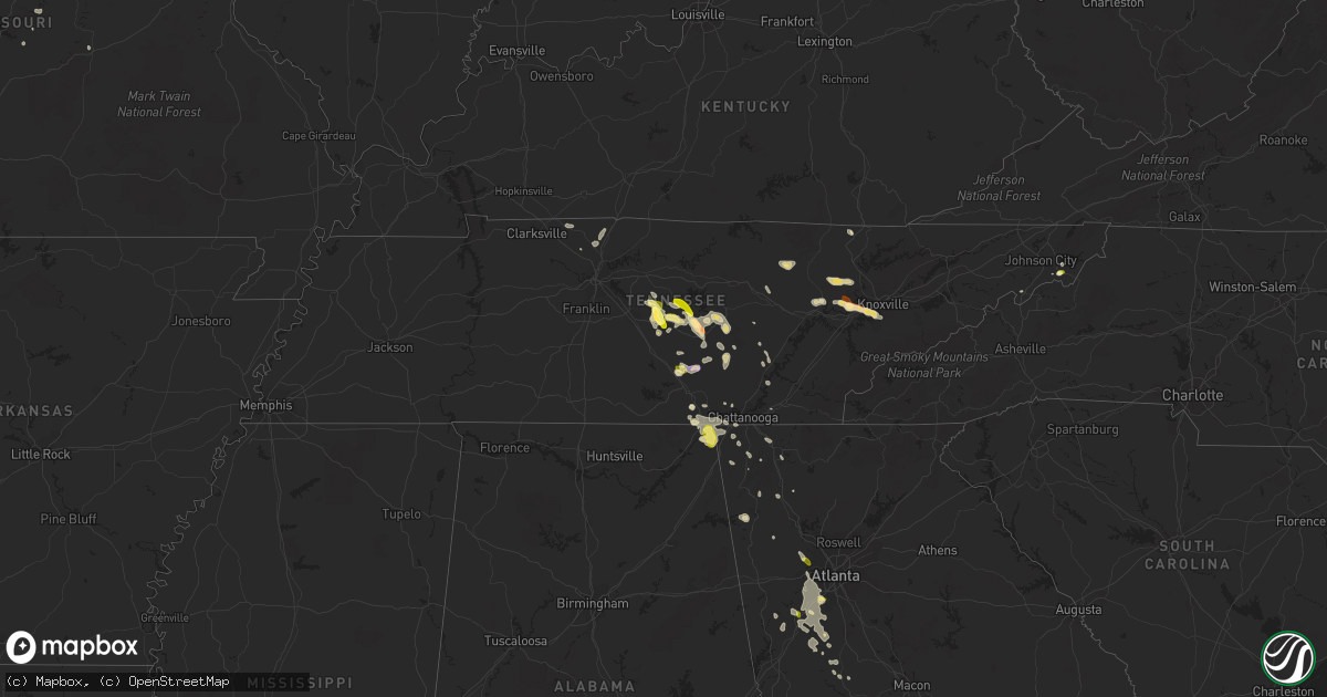 Hail map in Tennessee on May 19, 2013