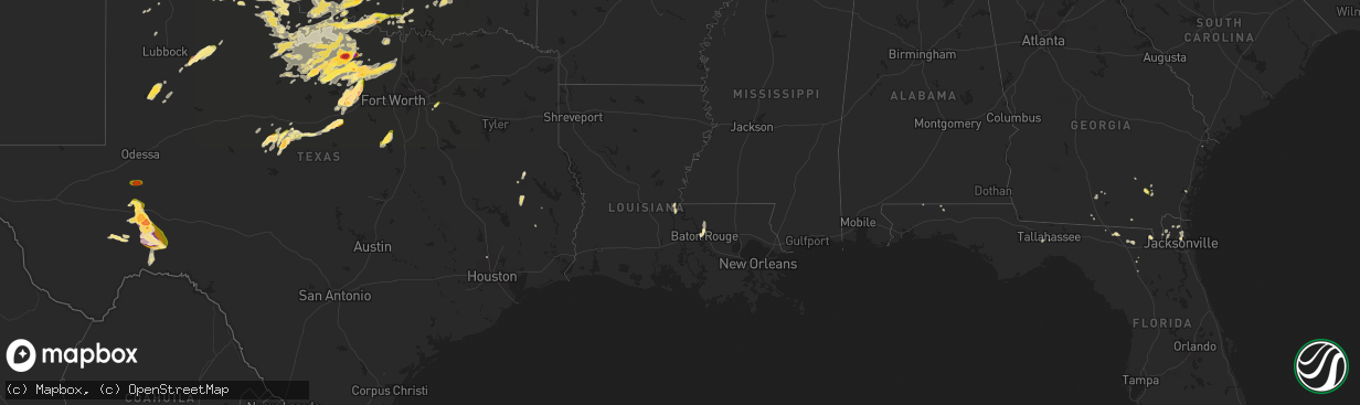 Hail map in Louisiana on May 19, 2015