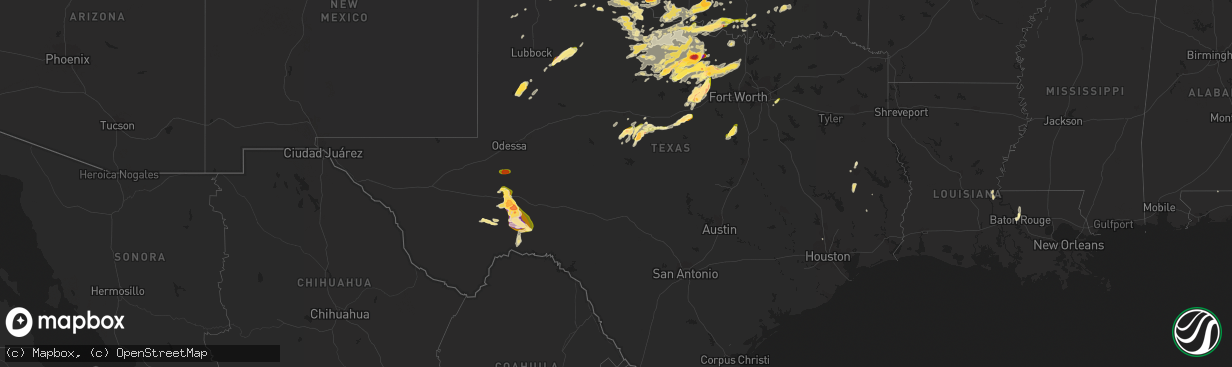 Hail map in Texas on May 19, 2015