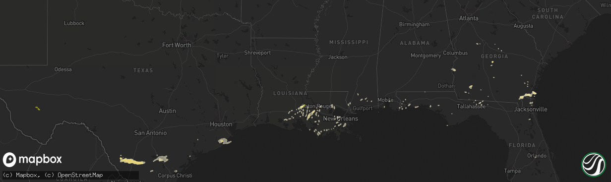 Hail map in Louisiana on May 19, 2016