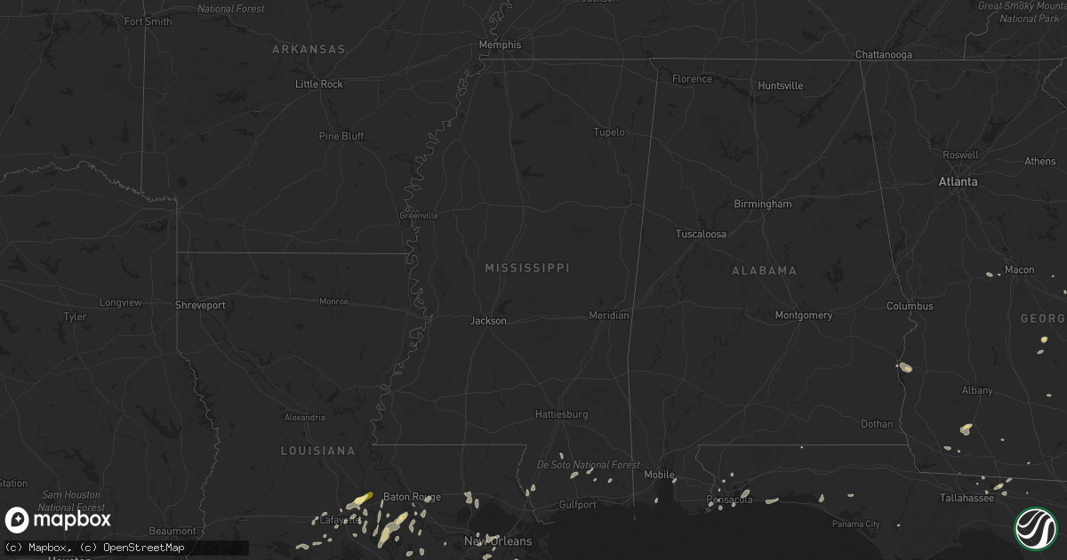 Hail map in Mississippi on May 19, 2016