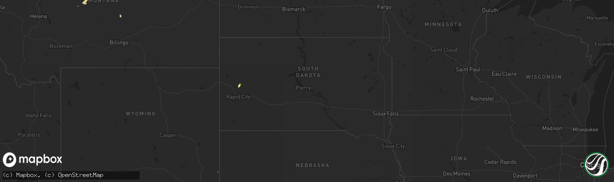 Hail map in South Dakota on May 19, 2016