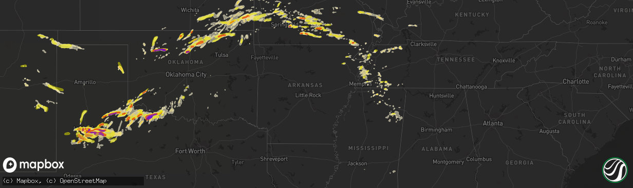 Hail map in Arkansas on May 19, 2018