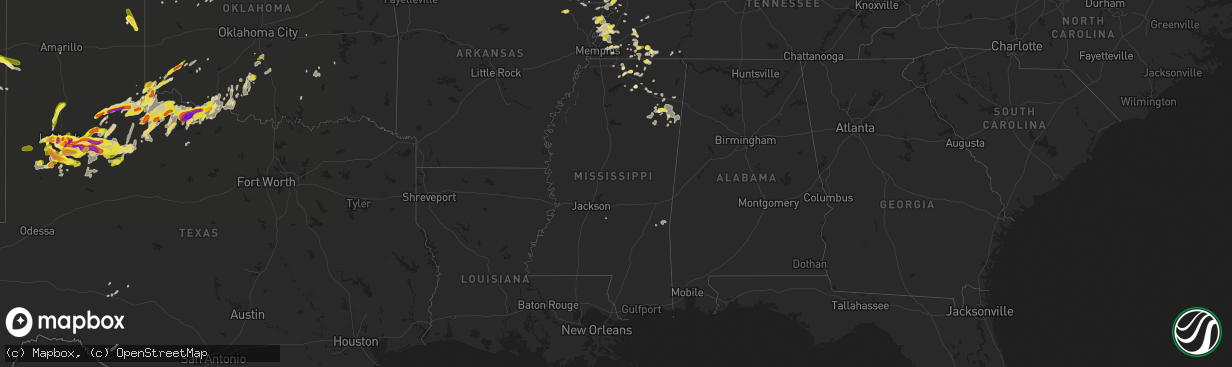 Hail map in Mississippi on May 19, 2018