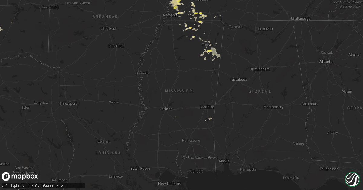 Hail map in Mississippi on May 19, 2018