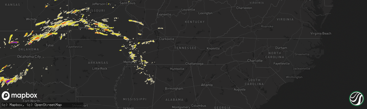 Hail map in Tennessee on May 19, 2018