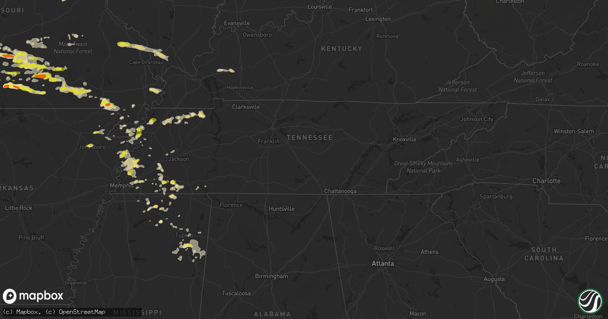Hail map in Tennessee on May 19, 2018