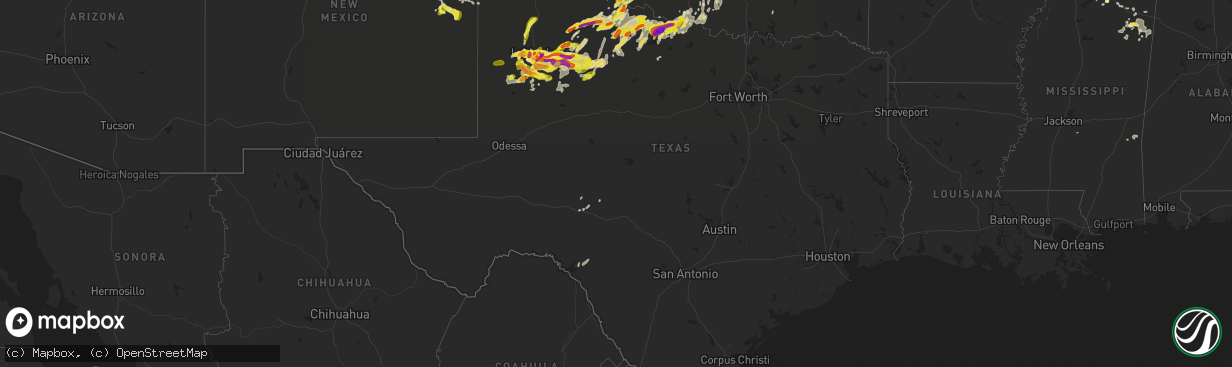 Hail map in Texas on May 19, 2018