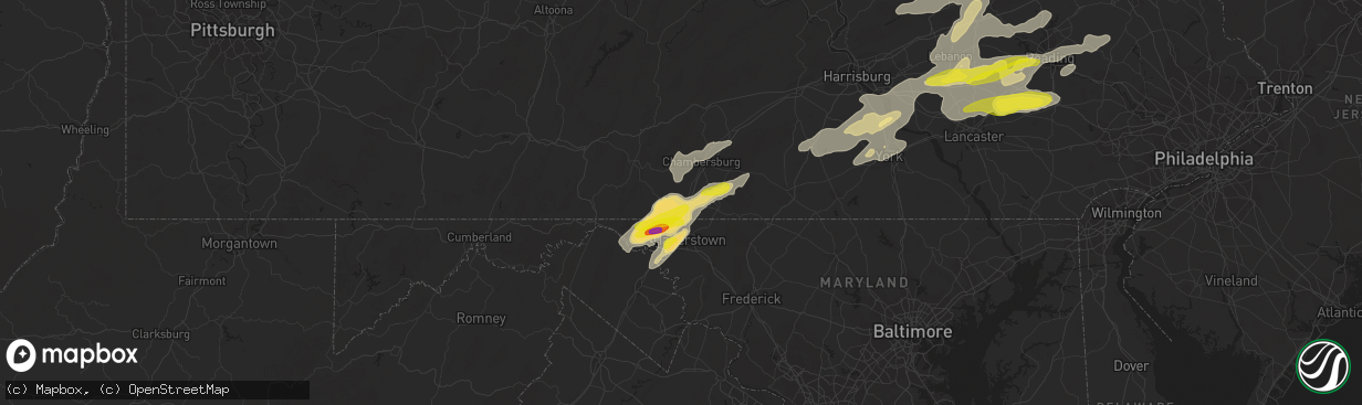 Hail map in Greencastle, PA on May 19, 2019