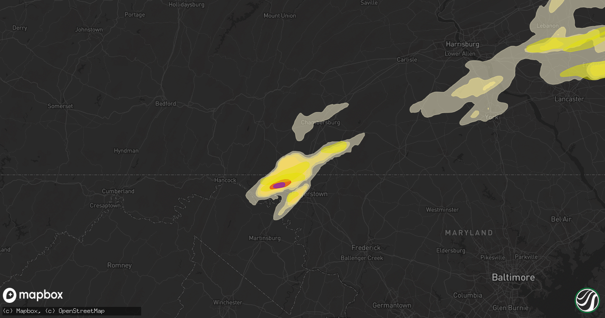Hail map in Greencastle, PA on May 19, 2019