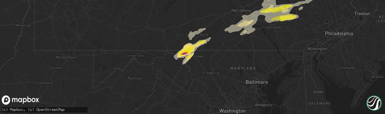 Hail map in Hagerstown, MD on May 19, 2019