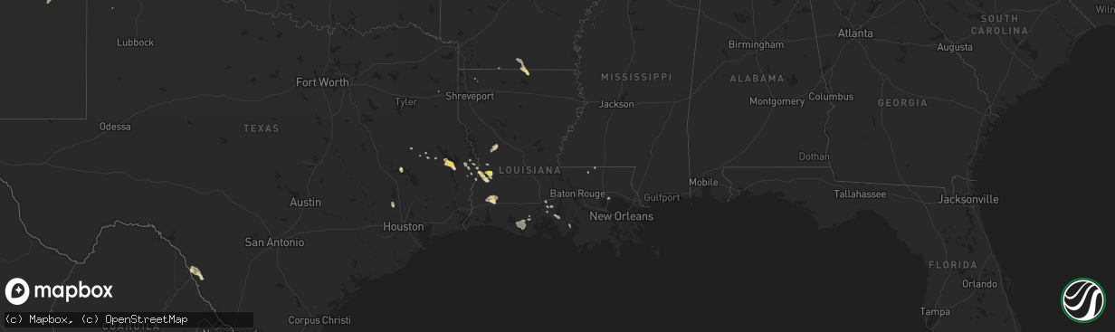 Hail map in Louisiana on May 19, 2019