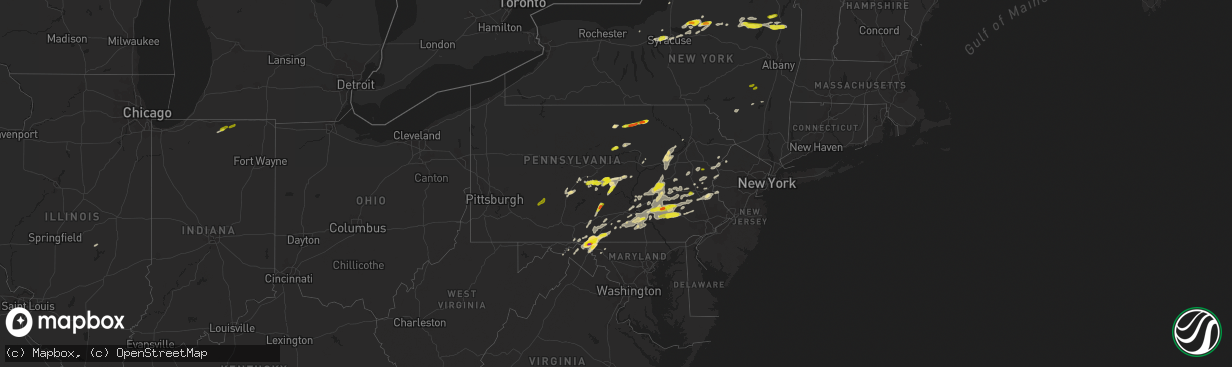 Hail map in Pennsylvania on May 19, 2019