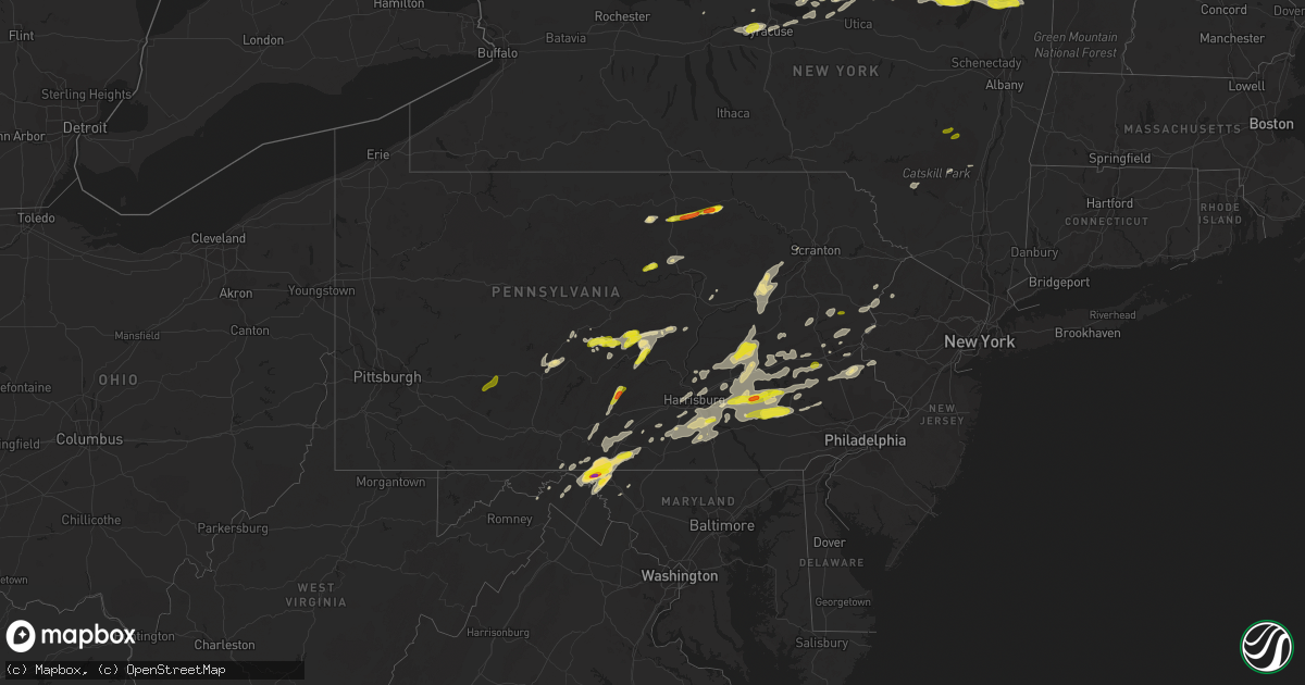 Hail map in Pennsylvania on May 19, 2019