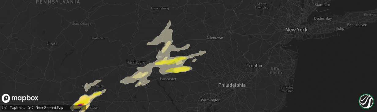 Hail map in Reading, PA on May 19, 2019