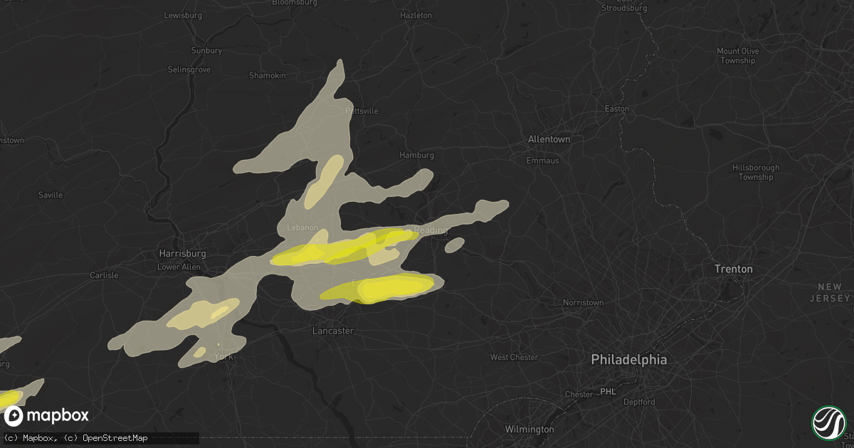 Hail map in Reading, PA on May 19, 2019