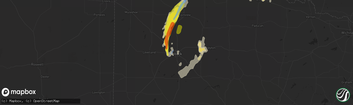 Hail map in Lubbock, TX on May 19, 2020