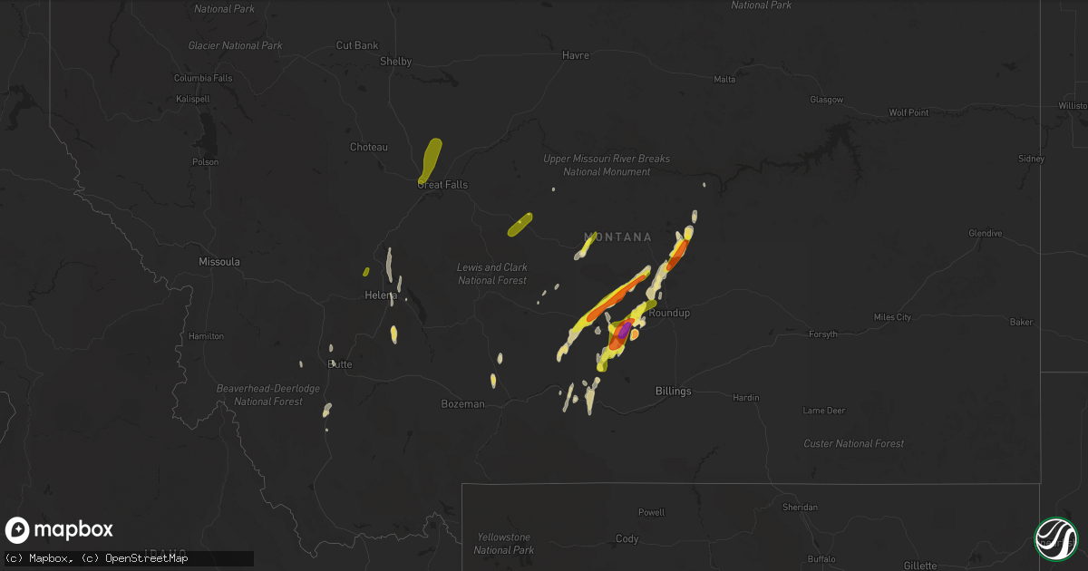 Hail map in Montana on May 19, 2020
