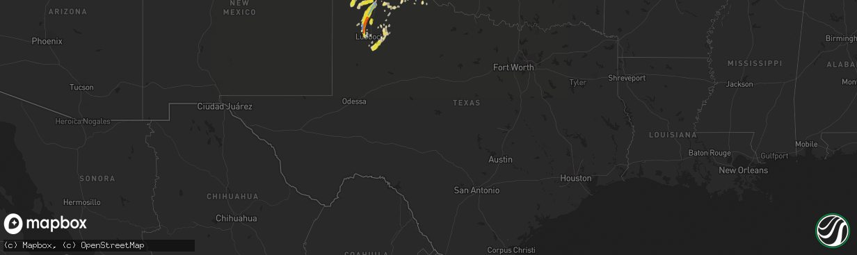 Hail map in Texas on May 19, 2020