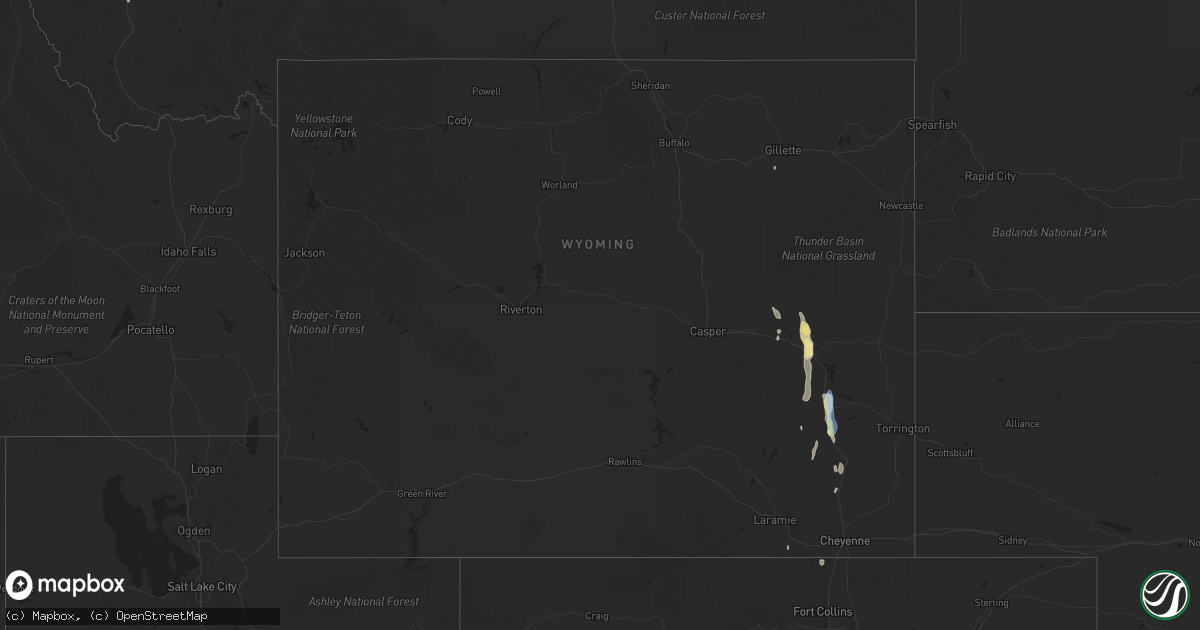Hail map in Wyoming on May 19, 2020
