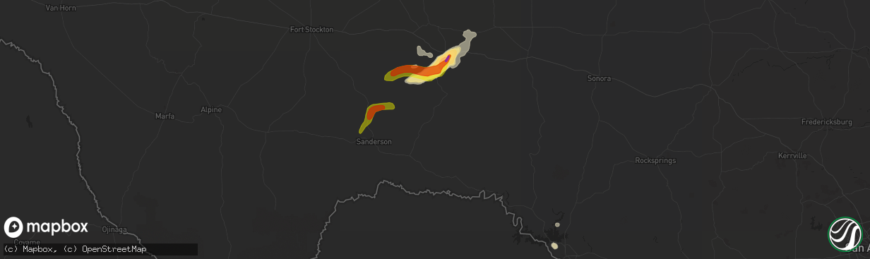 Hail map in Dryden, TX on May 19, 2021