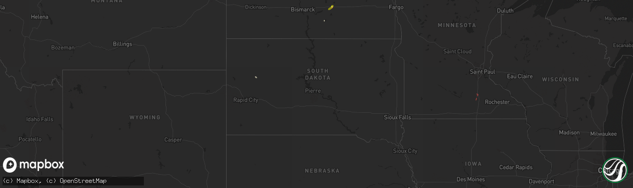 Hail map in South Dakota on May 19, 2021