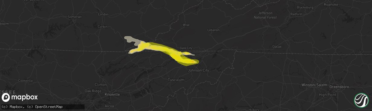 Hail map in Kingsport, TN on May 19, 2022