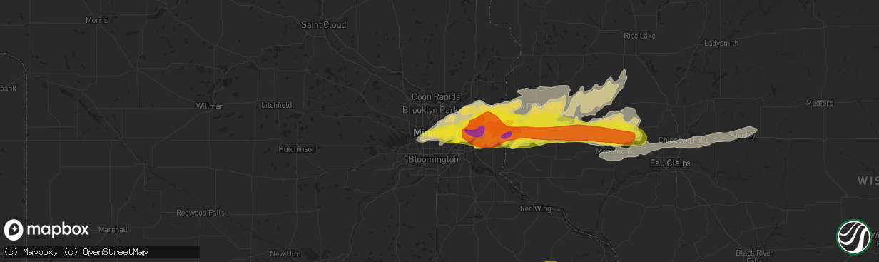 Hail map in Minneapolis, MN on May 19, 2022