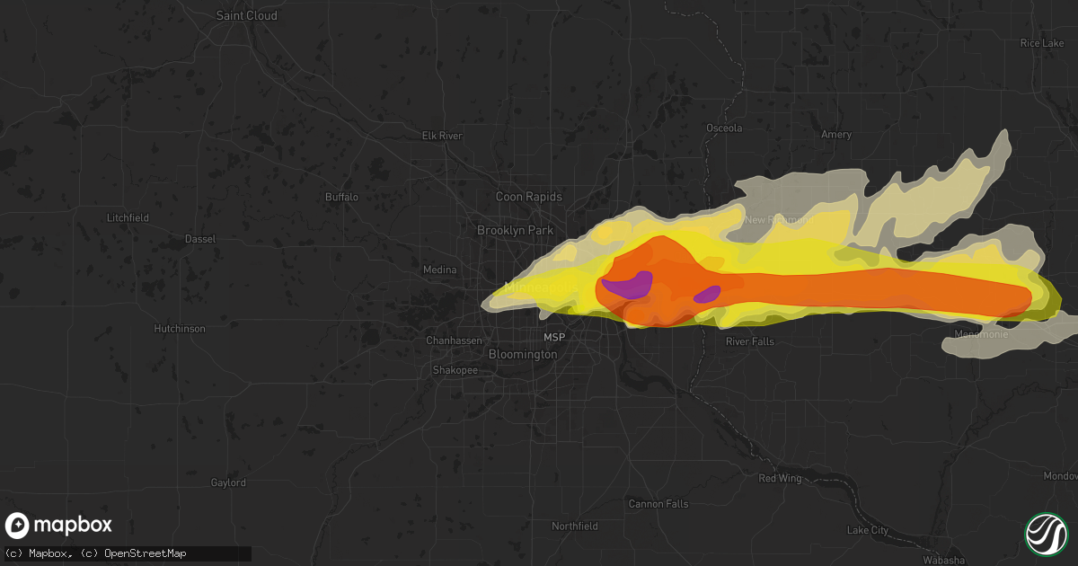 Hail map in Minneapolis, MN on May 19, 2022
