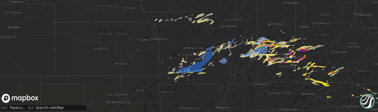 Hail map in Missouri on May 19, 2022