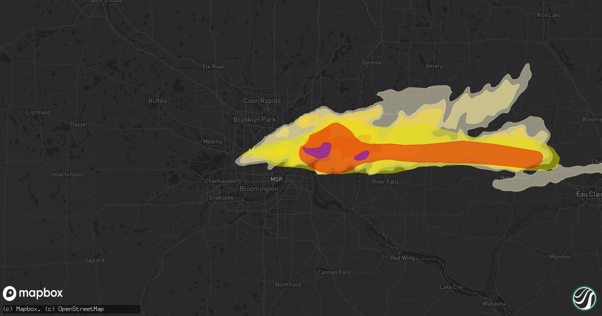Hail map in Saint Paul, MN on May 19, 2022