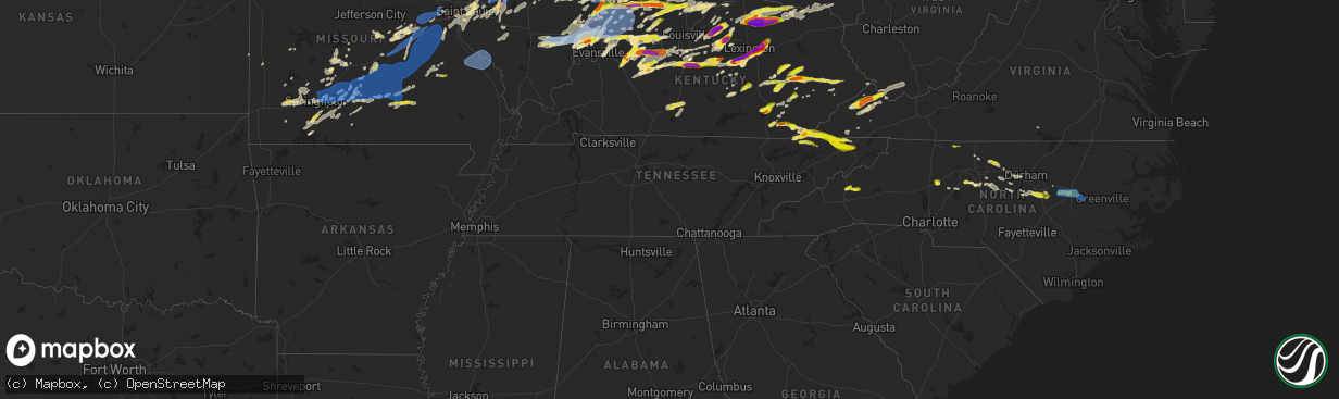 Hail map in Tennessee on May 19, 2022