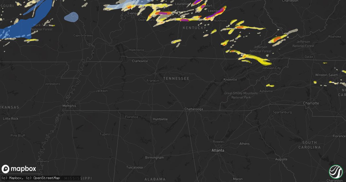 Hail map in Tennessee on May 19, 2022