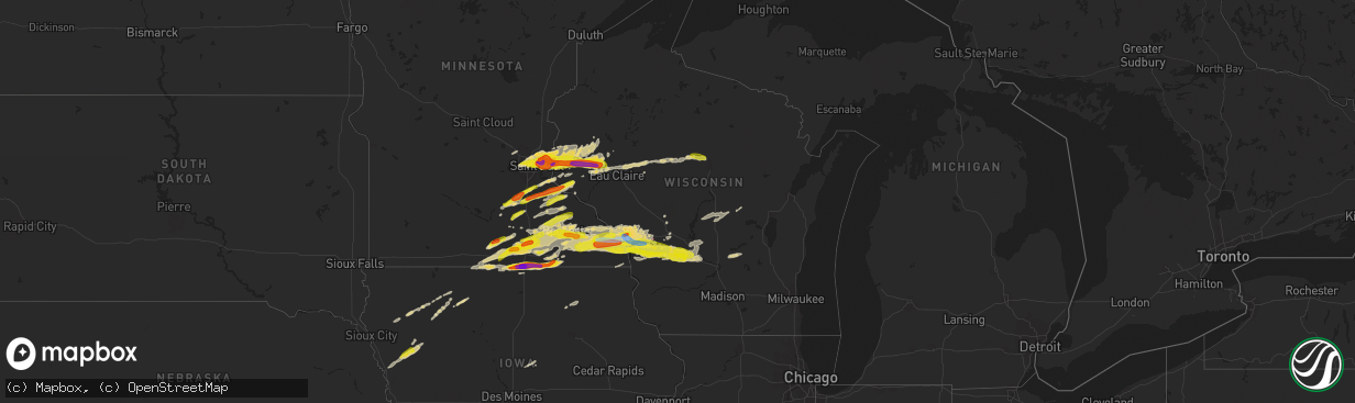 Hail map in Wisconsin on May 19, 2022