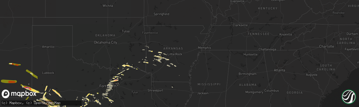 Hail map in Arkansas on May 19, 2023