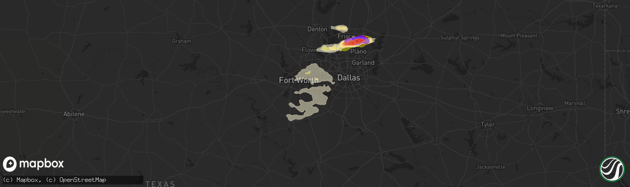 Hail map in Arlington, TX on May 19, 2023