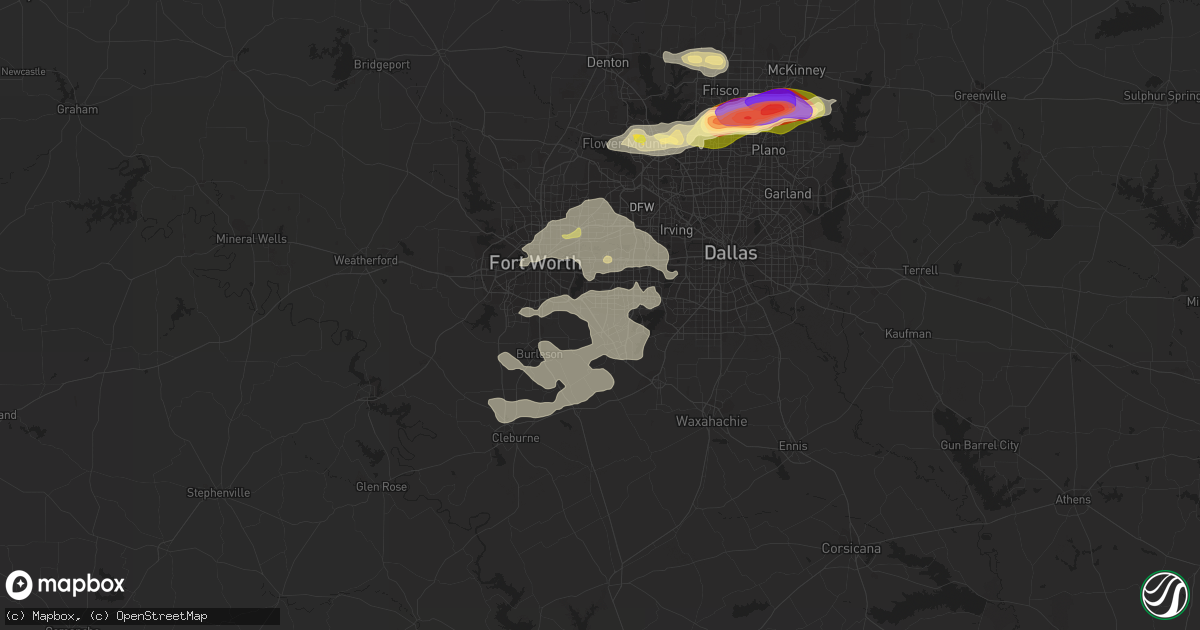 Hail map in Arlington, TX on May 19, 2023